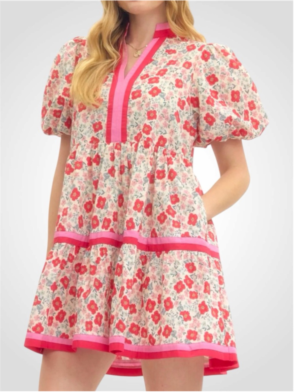 Entro Tiered Floral Print Mini Dress in Red Size XL